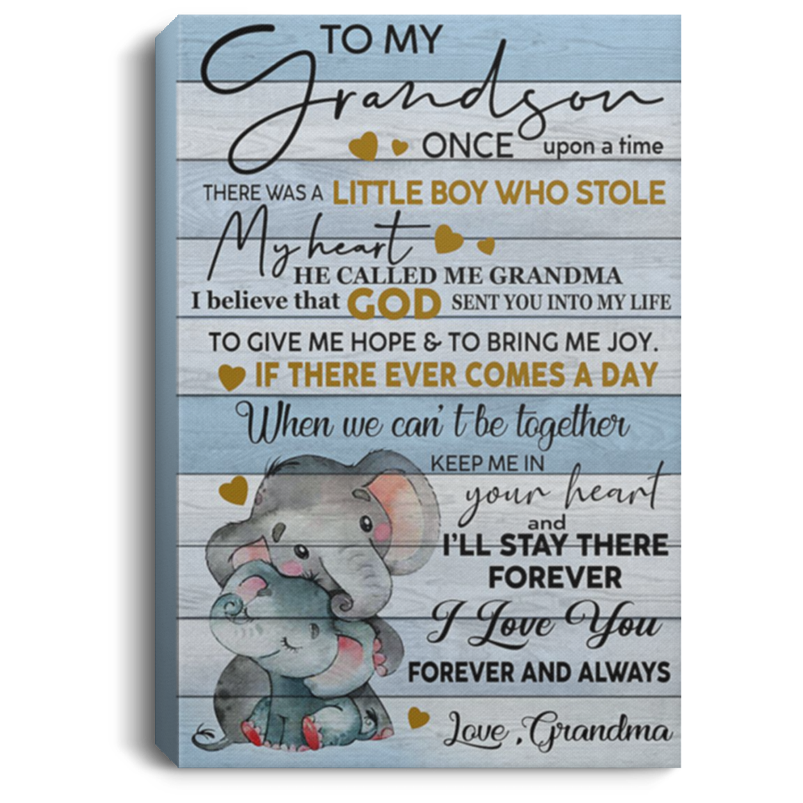 200813BB Elephant Grandson Gallery Wrapped Framed Canvas From Grandma Awesome Birthday Christmas Ideas Great Gift Decoration 8x12 12x18 16x24