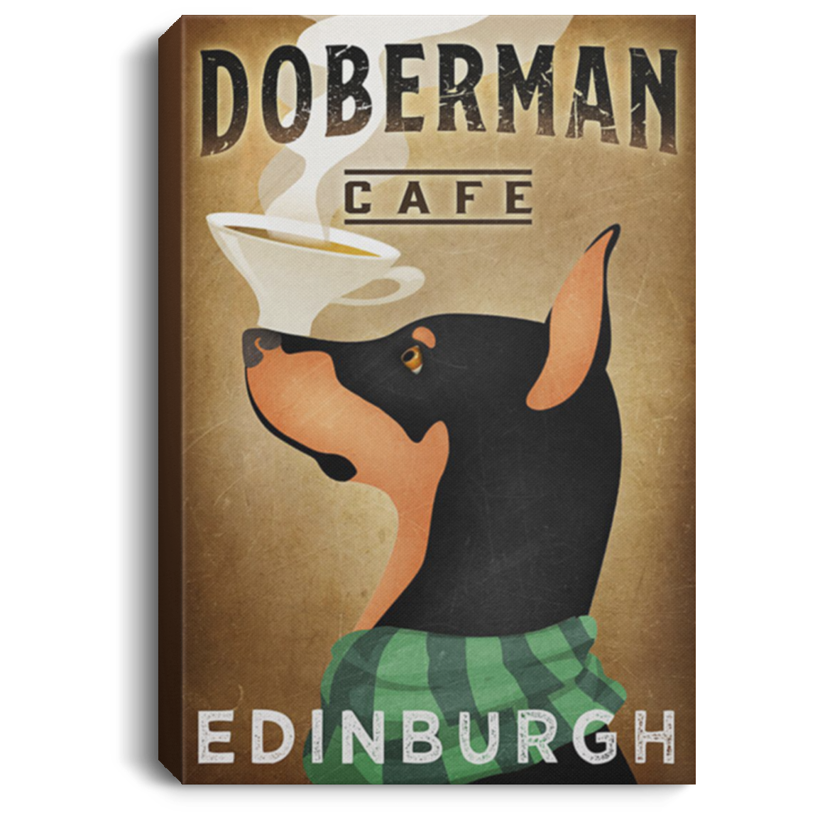 200825G Doberman Cafe Dog Canvas Print Poster Gift For Men Women On Birthday Christmas Wrapped Ready To Hang 8x12 12x18 16x24