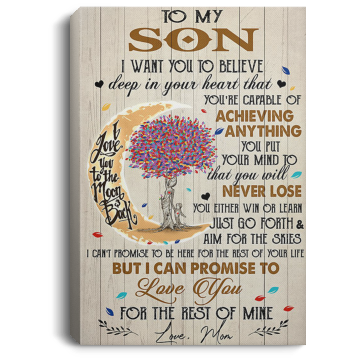 200813BB To My Son From Mom Wall Art Tree Canvas Home Awesome Birthday Christmas Ideas Great Gift Decoration 8x12 12x18 16x24