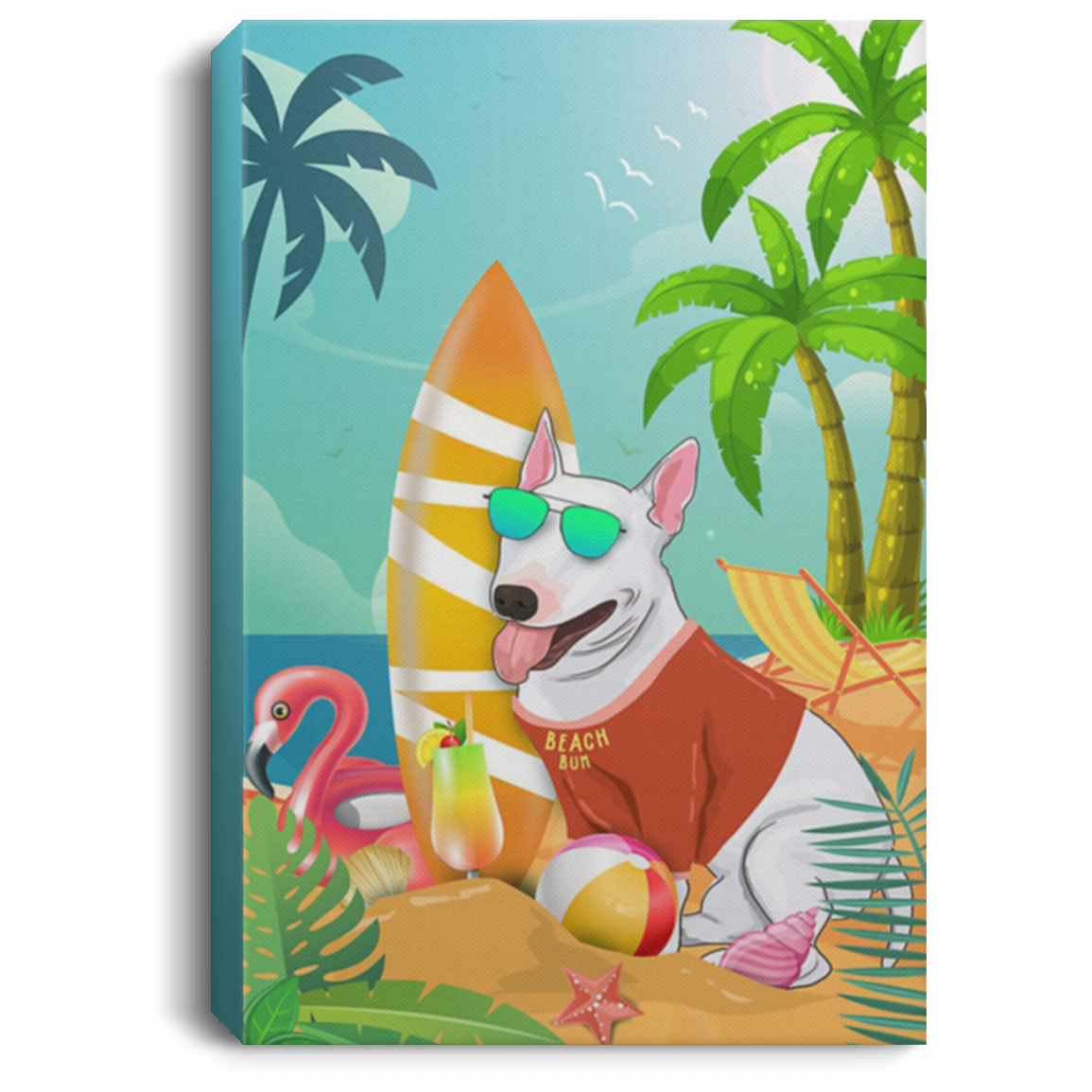 200822H Bull Terrier Beach Wall Art Canvas Home Personalized Gift For Men Women On Birthday Christmas Wrapped Ready To Hang 8x12 12x18 16x24