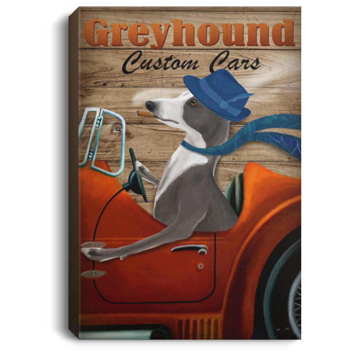 200825G Greyhound Custom Cars Dog Canvas Picture Poster Gift For Men Women On Birthday Xmas Wrapped Ready To Hang 8x12 12x18 16x24