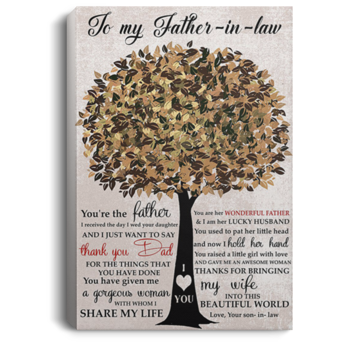 200813BB To My Father In Law Love Son In Law Tree Wall Art Canvas Posters Perfect Birthday Ideas Great Gift Decoration 8x12 12x18 16x24