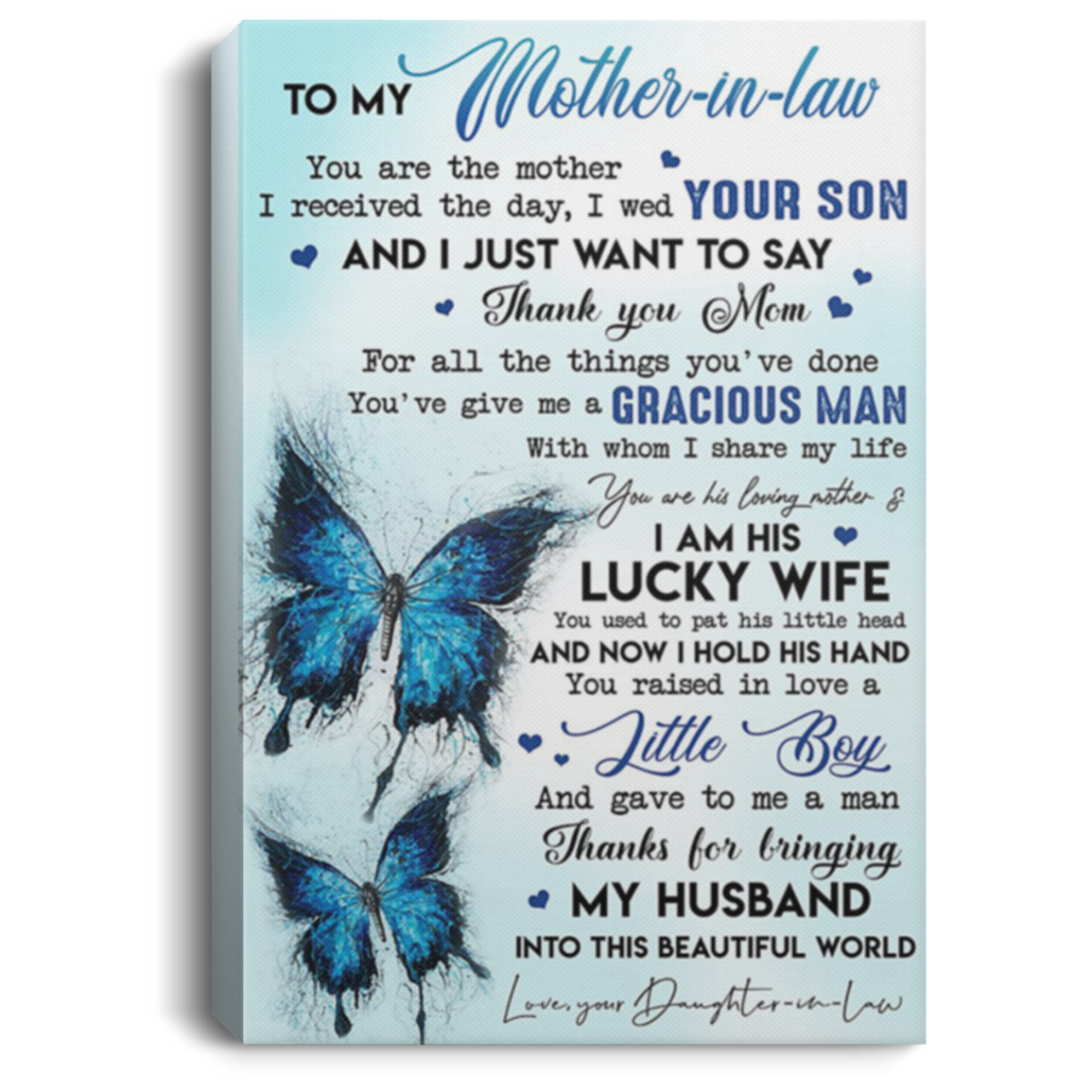 200813BB To My Mother In Law Butterfly Wrapped Framed Canvas Poster Awesome Birthday Christmas Ideas Great Gift Decoration 8x12 12x18 16x24