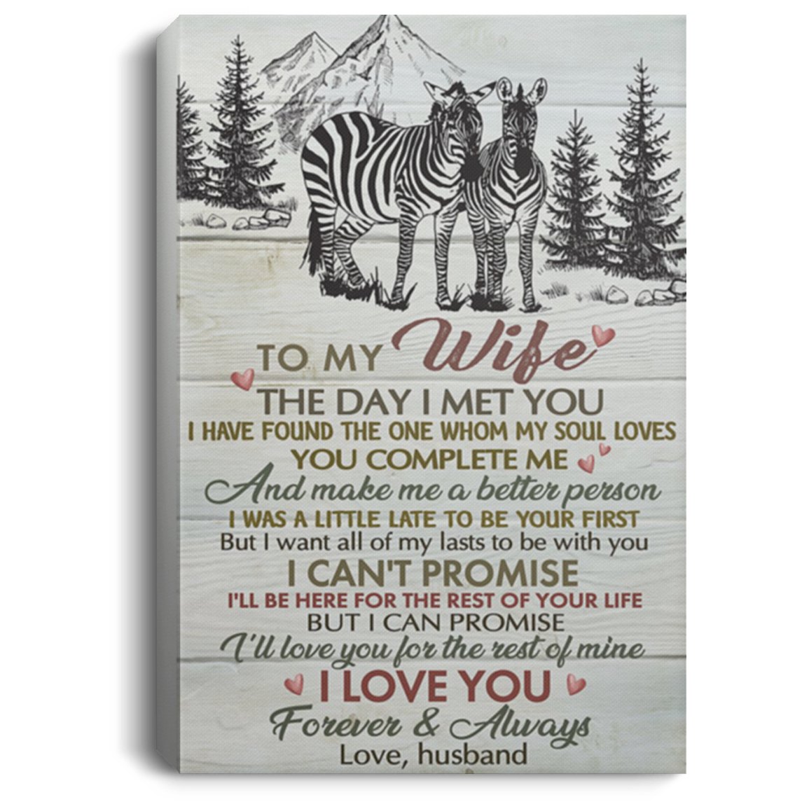 200813BB To My Wife Zebra Family Canvas Art Wall Décor - You Complete Me And Make Me A Better Person Poster Gift From Husband