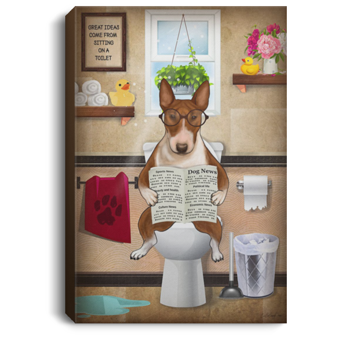 200822H Great Ideas Come From Sitting On A Toilet Bull Terrier Best Gift For Men Women On Birthday Christmas Wrapped Ready To Hang 8x12 12x18 16x24