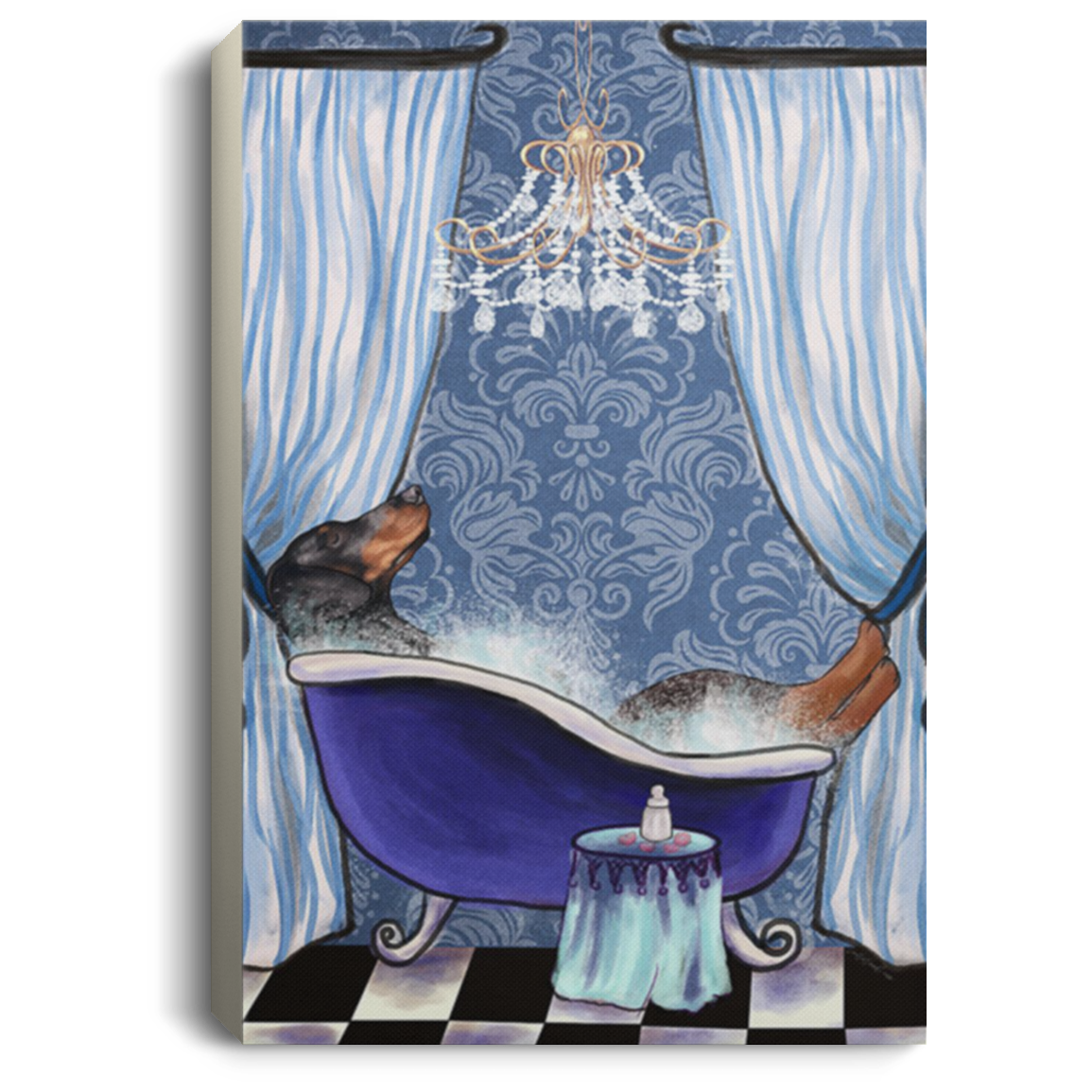 200825G Happy Doberman Bathroom Dog Canvas Wall Art Personalized Birthday Christmas Gag Gift For Men Women Wrapped Ready To Hang 8x12 12x18 16x24