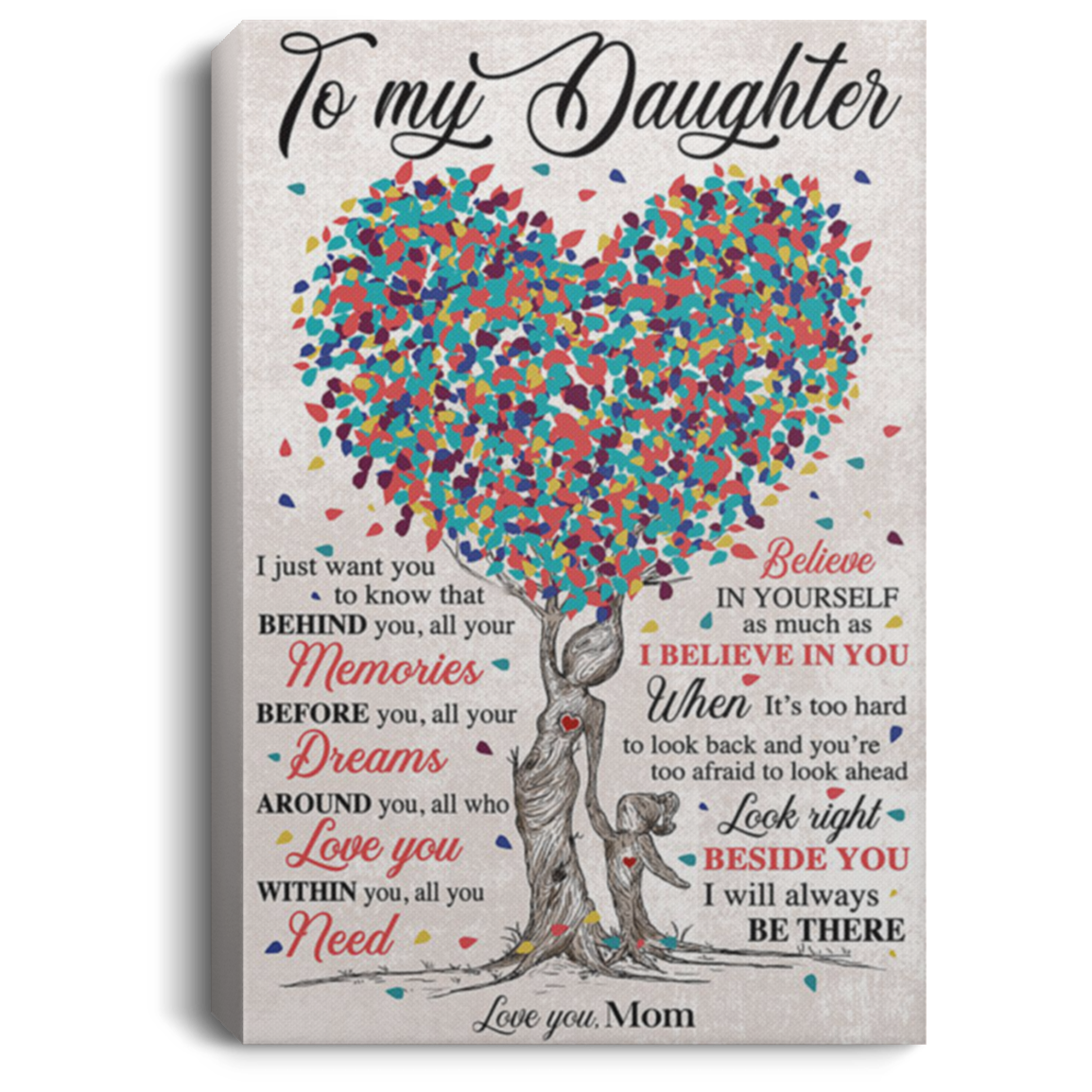 200813BB To My Daughter From Mom Tree Art Canvas Prints Perfect Birthday Christmas Ideas Great Gift Decoration 8x12 12x18 16x24