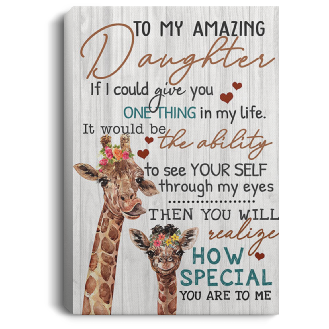200813BB Daughter Gift From Dad Mom - You Will Realinge How Special You Are To Me Giraffe Gallery Wrapped Framed Canvas Wall Art 8x12 12x18 16x24
