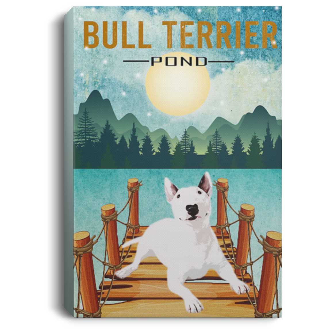 200822H Bull Terrier Pond Canvas Wall Art Poster Print Best Gift For Men Women On Birthday Christmas Wrapped Ready To Hang 8x12 12x18 16x24