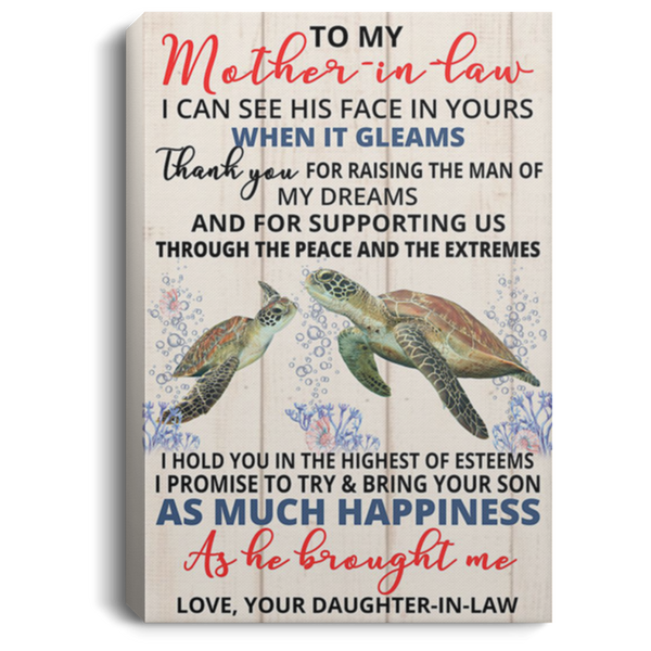 200813BB Daughter To Mother In Law Sea Turtle Quote Posters Canvas Wall Art I Promise To Try & Bring Your On As Much Happiness As He Brought Me 8x12 12x18 16x24