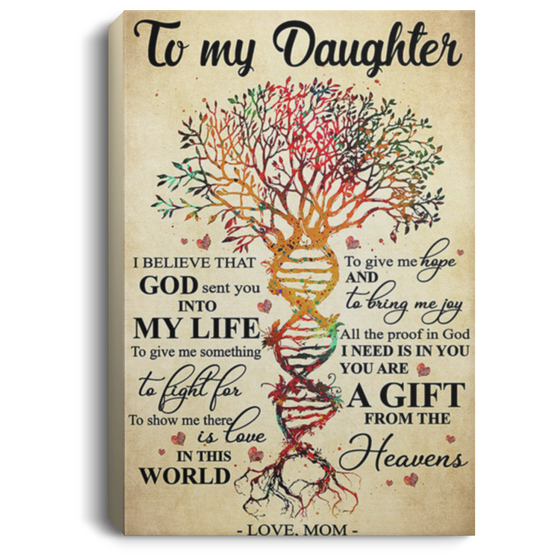 200813BB To My Daughter Family Tree Canvas Wall Art Poster Print Perfect Birthday Christmas Ideas Great Gift Decoration 8x12 12x18 16x24