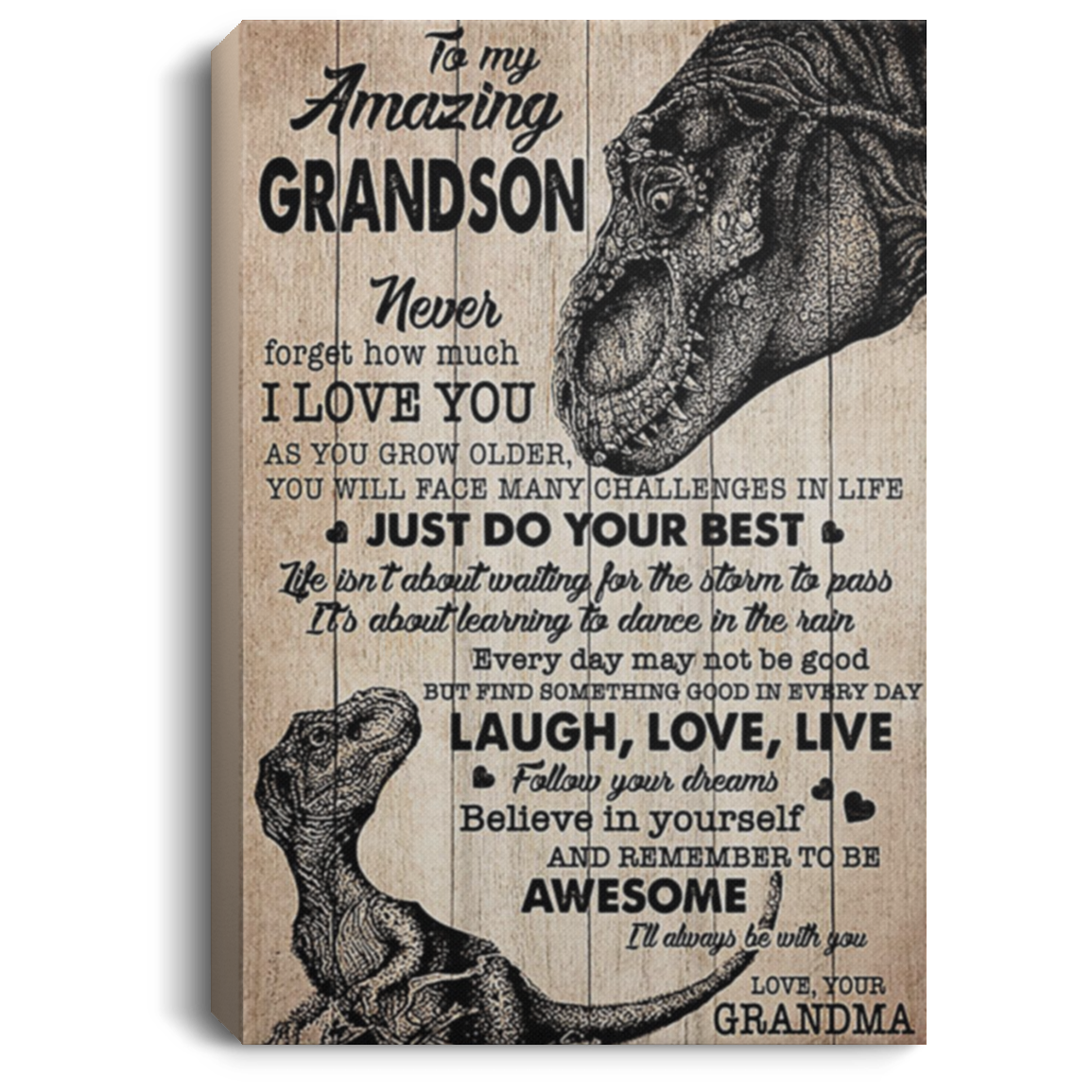 200813BB Dinosaur Grandson Family Inspirational Wall Art Canvas From Grandma Perfect Birthday Christmas Ideas Great Gift Decoration 8x12 12x18 16x24