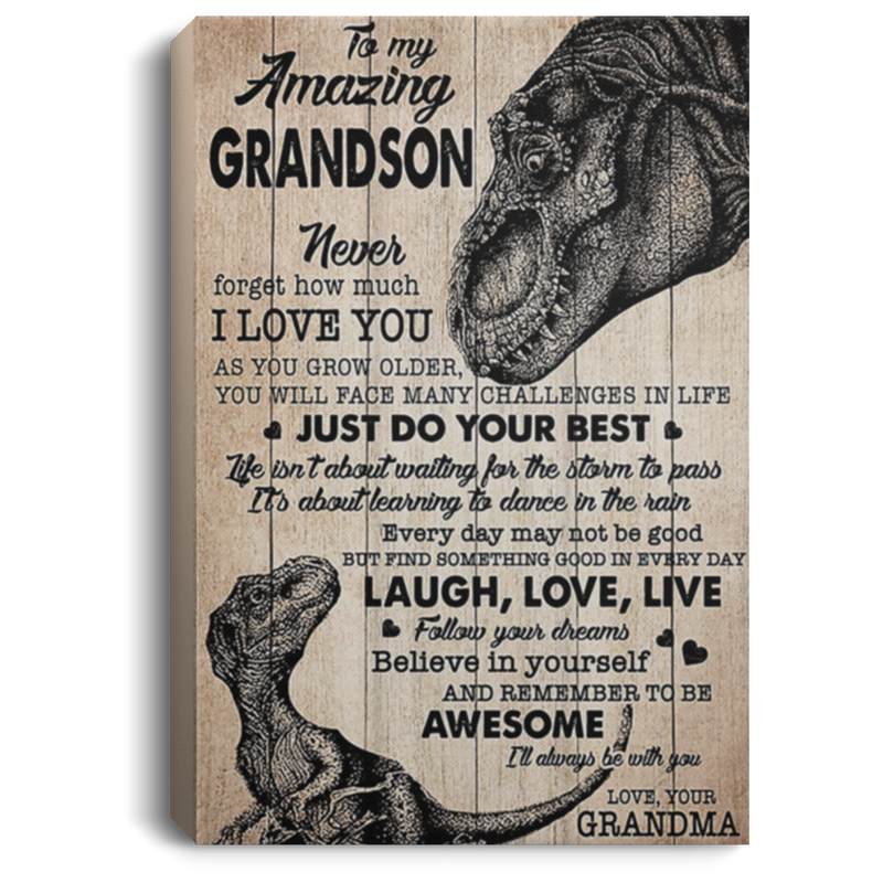 200813BB Dinosaur Grandson Family Inspirational Wall Art Canvas From Grandma Perfect Birthday Christmas Ideas Great Gift Decoration 8x12 12x18 16x24