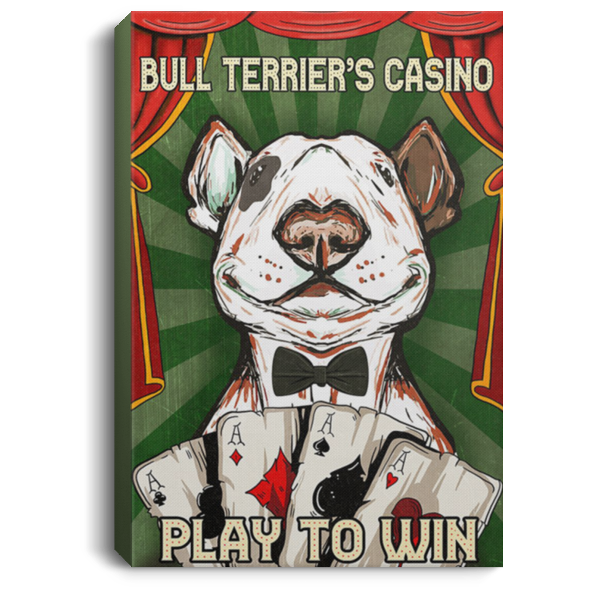 200822H Bull Terrier's Casino Play To Win Wall Art Canvas For Living Room Bedroom Office Wrapped Ready To Hang 8x12 12x18 16x24