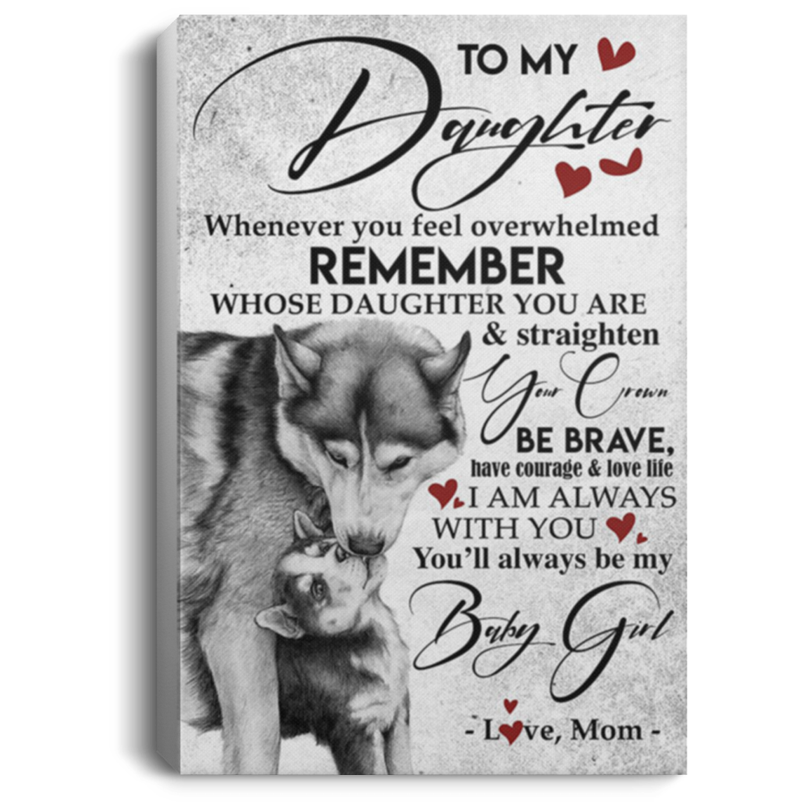 200813BB To My Daughter Love Mom Wolf Wall Art Canvas For Bedroom Awesome Birthday Christmas Ideas Great Gift Decoration 8x12 12x18 16x24