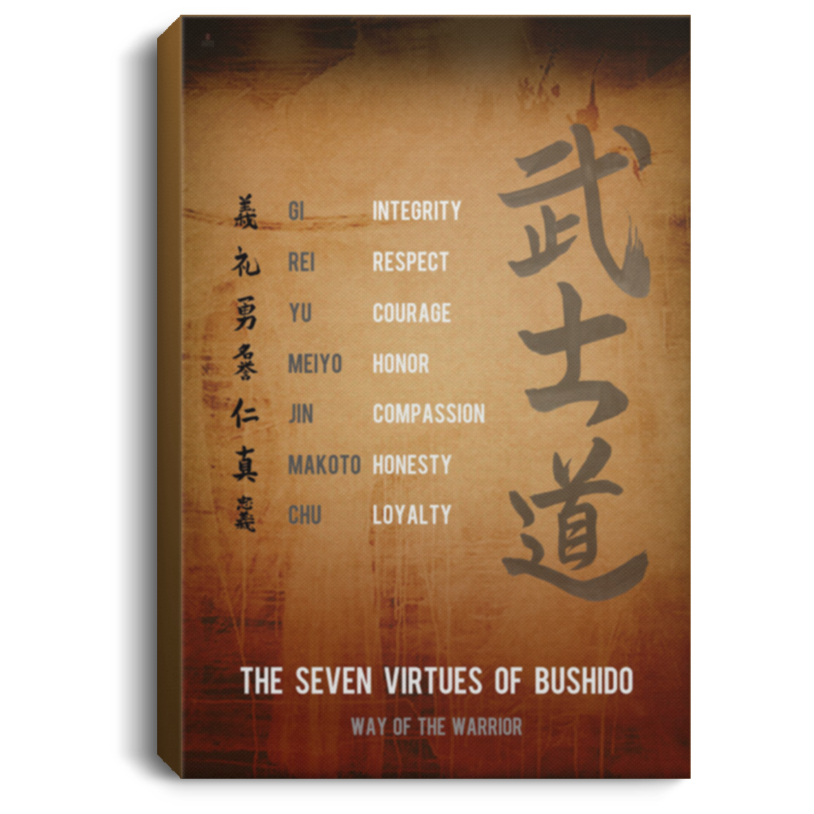 AAA200704 The Seven Virtues Of Bushido Gi Rei Yu Meiyo Jin Makoto Chu Vintage Poster Canvas Wall Art 8x12 12x18 16x24