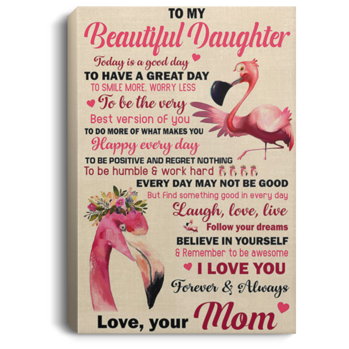 200813BB To My Beautiful Daughter Flamingo Family Canvas Art Print Follow Your Dreams Believe In Yourself Poster Gift From Mom 8x12 12x18 16x24