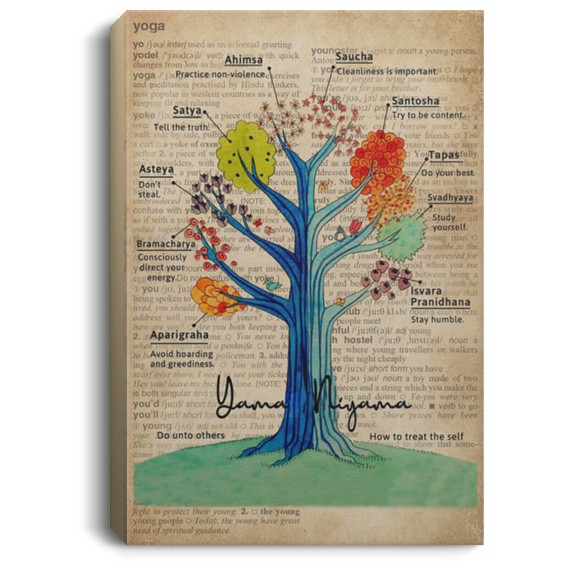 200818EE Dictionary Yamas And Niyamas Raja Yoga Canvas Wall Office Perfect Birthday Christmas Ideas Great Gift Decoration 8x12 12x18 16x24