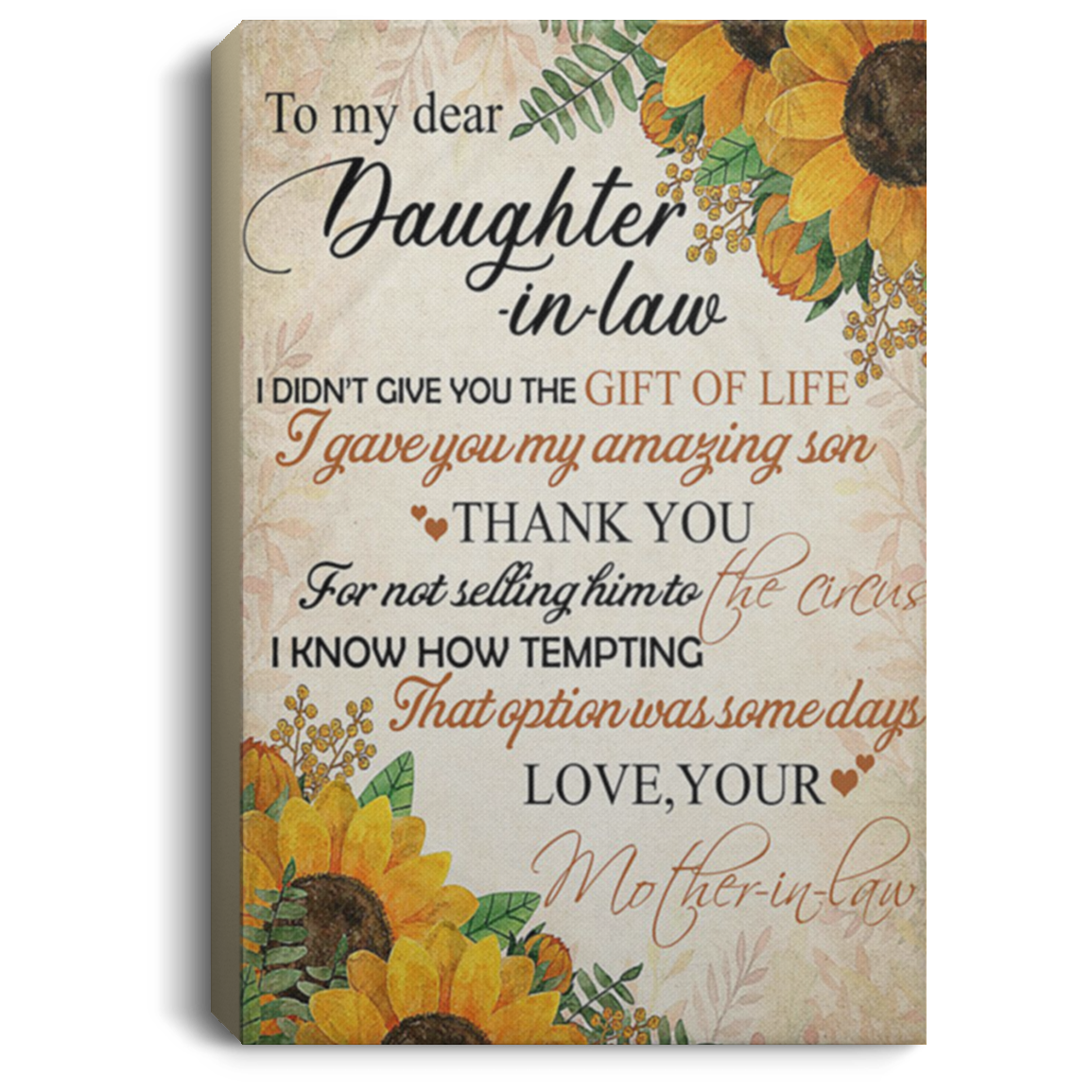 200813BB Best Gift For Daughter In Law From Mom I Gave You Amazing Son Inspiration Canvas Wall Art 8x12 12x18 16x24