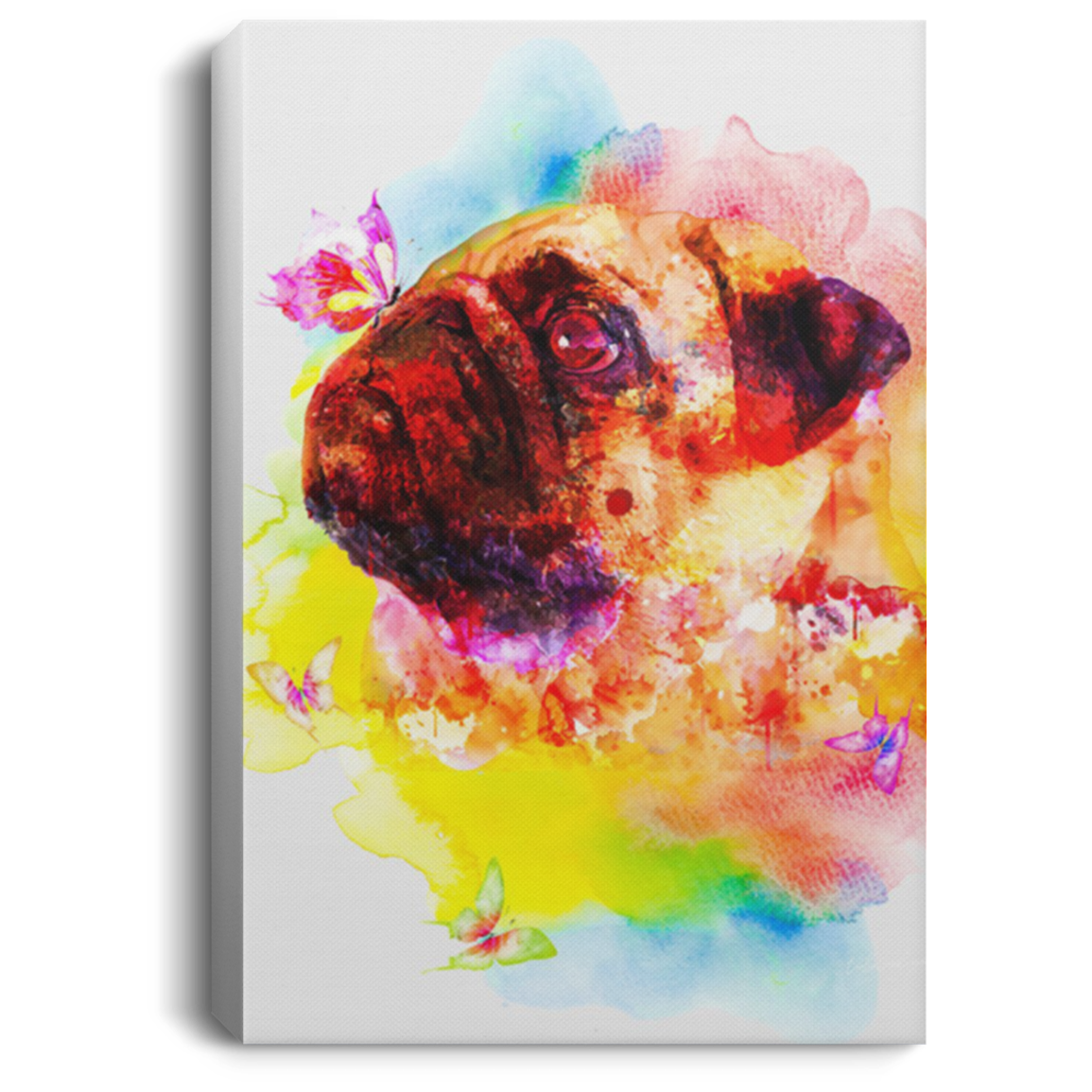 200822H Pug Butterfly Colorful Canvas Wall Art For Living Room Bedroom Office Wrapped Ready To Hang 8x12 12x18 16x24