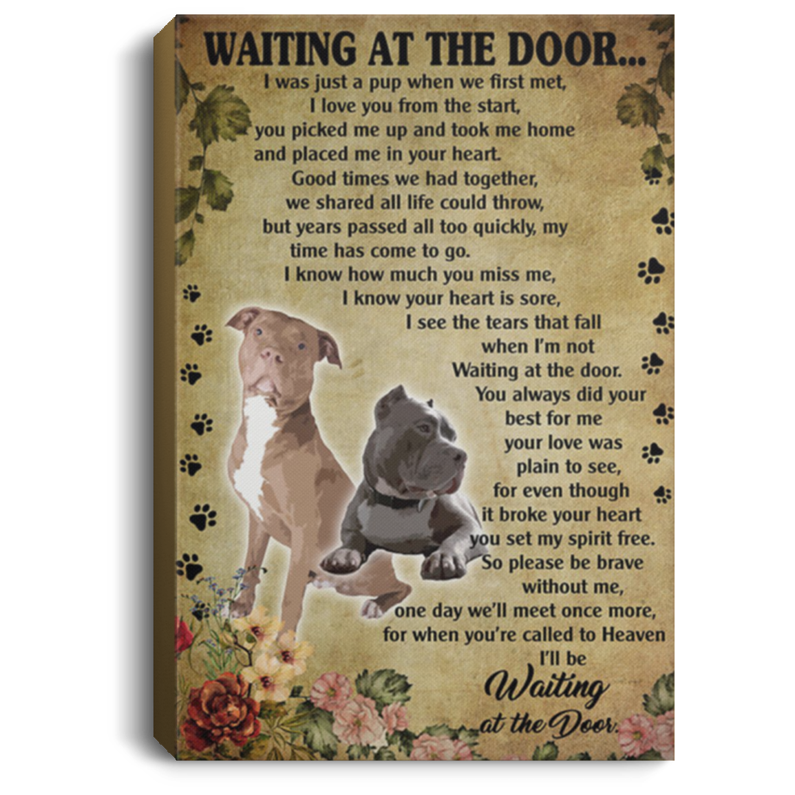 200822H Pitbull Art Print Waiting At The Door Dog Pet Wall Art Canvas Home 8x12 12x18 16x24