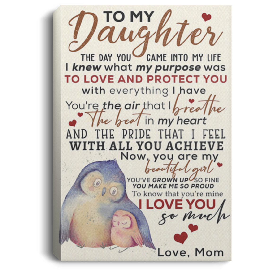 200813BB Daughter Gift From Mom I Knew What My Purpose Was To Love And Protect You Owl Family Canvas Wall Art For Living Room Bedroom
