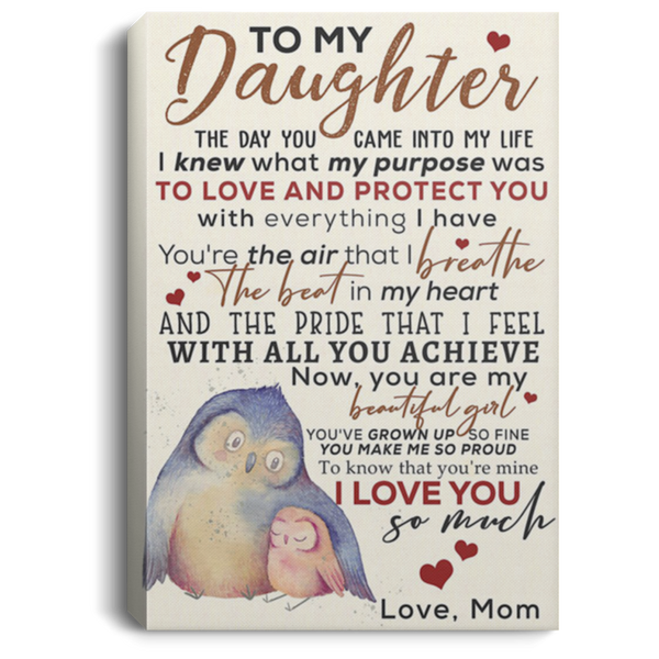 200813BB Daughter Gift From Mom I Knew What My Purpose Was To Love And Protect You Owl Family Canvas Wall Art For Living Room Bedroom