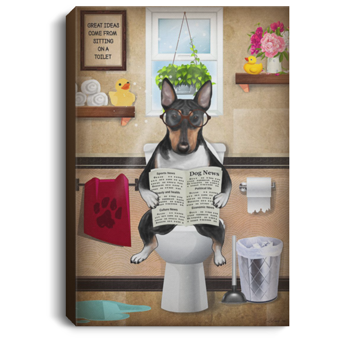 200822H Great Ideas Come From Sitting On A Toilet Black Bull Terrier Funny Gift For Men Women On Birthday Christmas Wrapped Ready To Hang 8x12 12x18 16x24