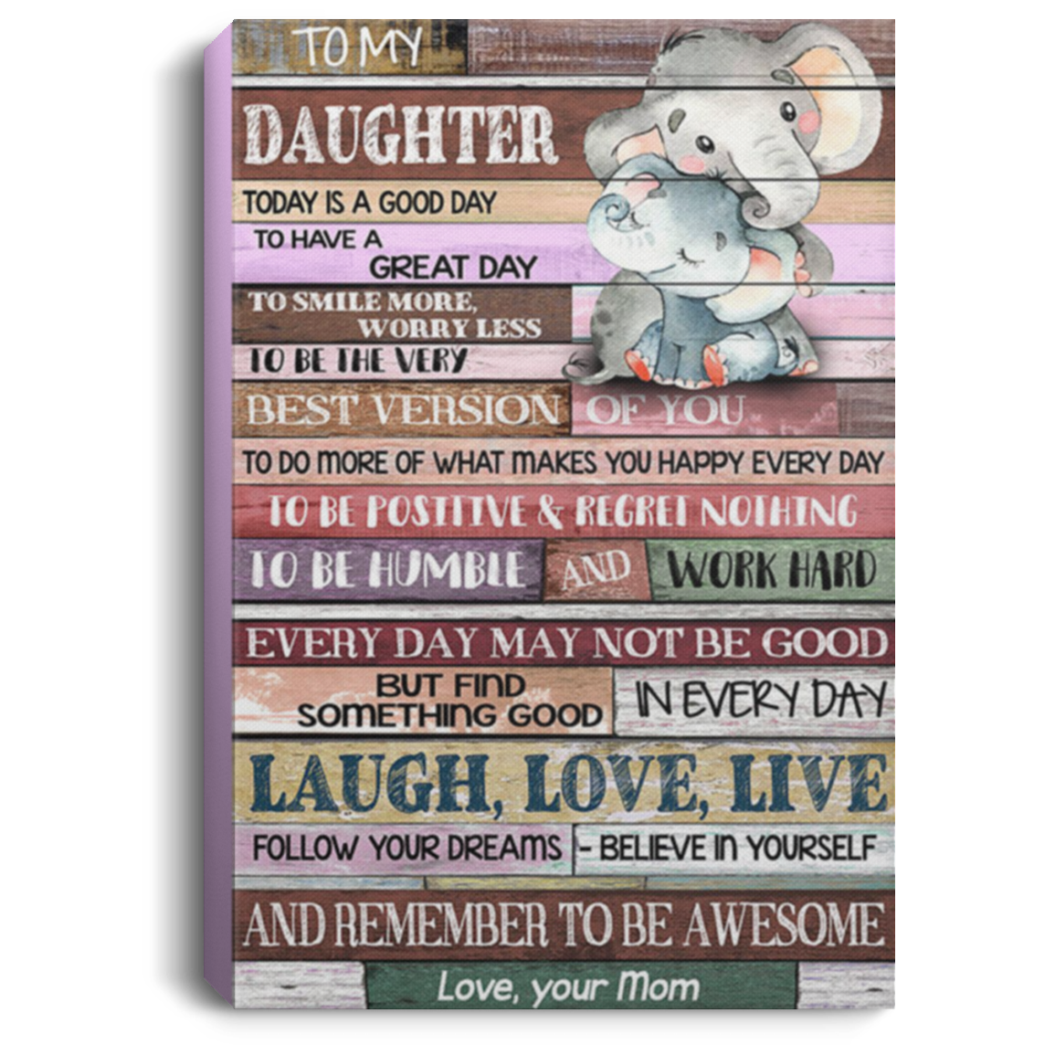 200813BB Elephant Daughter Gallery Wrapped Framed Canvas From Mom Awesome Birthday Christmas Ideas Great Gift Decoration 8x12 12x18 16x24