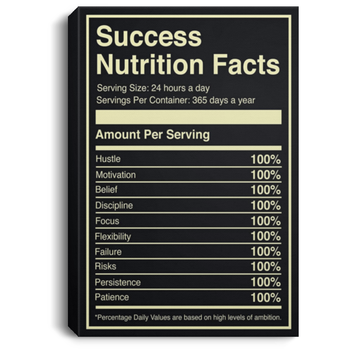 200822H Success Nutrition Facts Motivational Wall Art Canvas Poster Picture Decor Bedroom Living Room Office Wrapped Ready To Hang 8x12 12x18 16x24