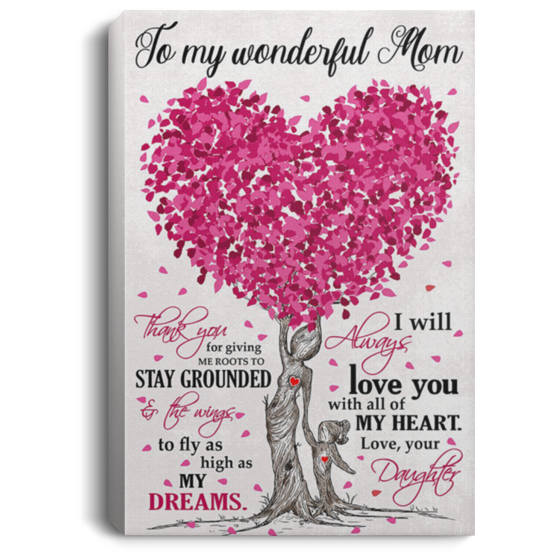 200813BB To My Wonderful Mom Love Daughter Tree Wall Art Canvas Vertical - Awesome Birthday Ideas Great Gift Decoration 8x12 12x18 16x24