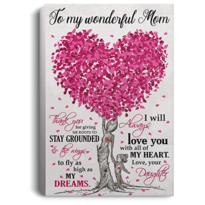 200813BB To My Wonderful Mom Love Daughter Tree Wall Art Canvas Vertical - Awesome Birthday Ideas Great Gift Decoration 8x12 12x18 16x24