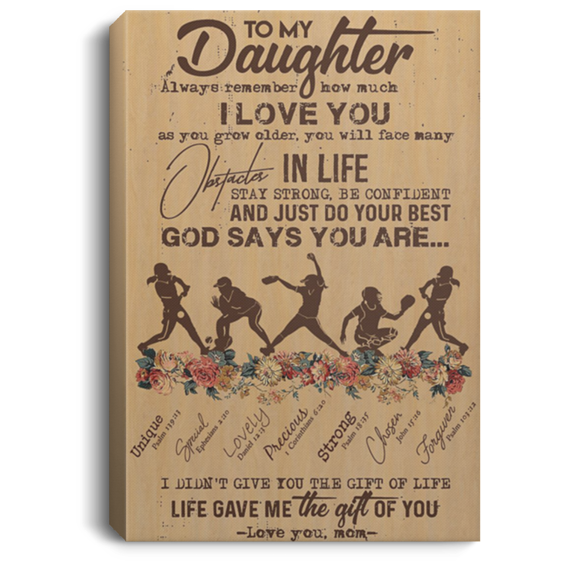 200813BB To My Daughter Baseball Family Canvas Art Wall Décor - Always Remember How Much I Love You As Grow Older You Will Face Many Obstacles Stay Strong Be Confident