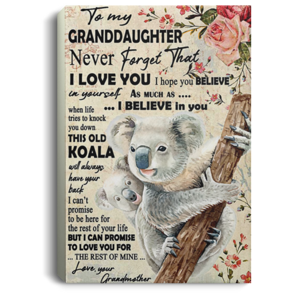 200813BB Best Gift For Granddaughter From Grandmother - When Life Tries To Knock You Down This Old Koala Will Always Have You Back Inspirational Canvas Wall Art