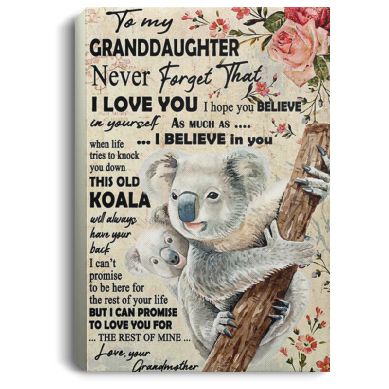 200813BB Best Gift For Granddaughter From Grandmother - When Life Tries To Knock You Down This Old Koala Will Always Have You Back Inspirational Canvas Wall Art