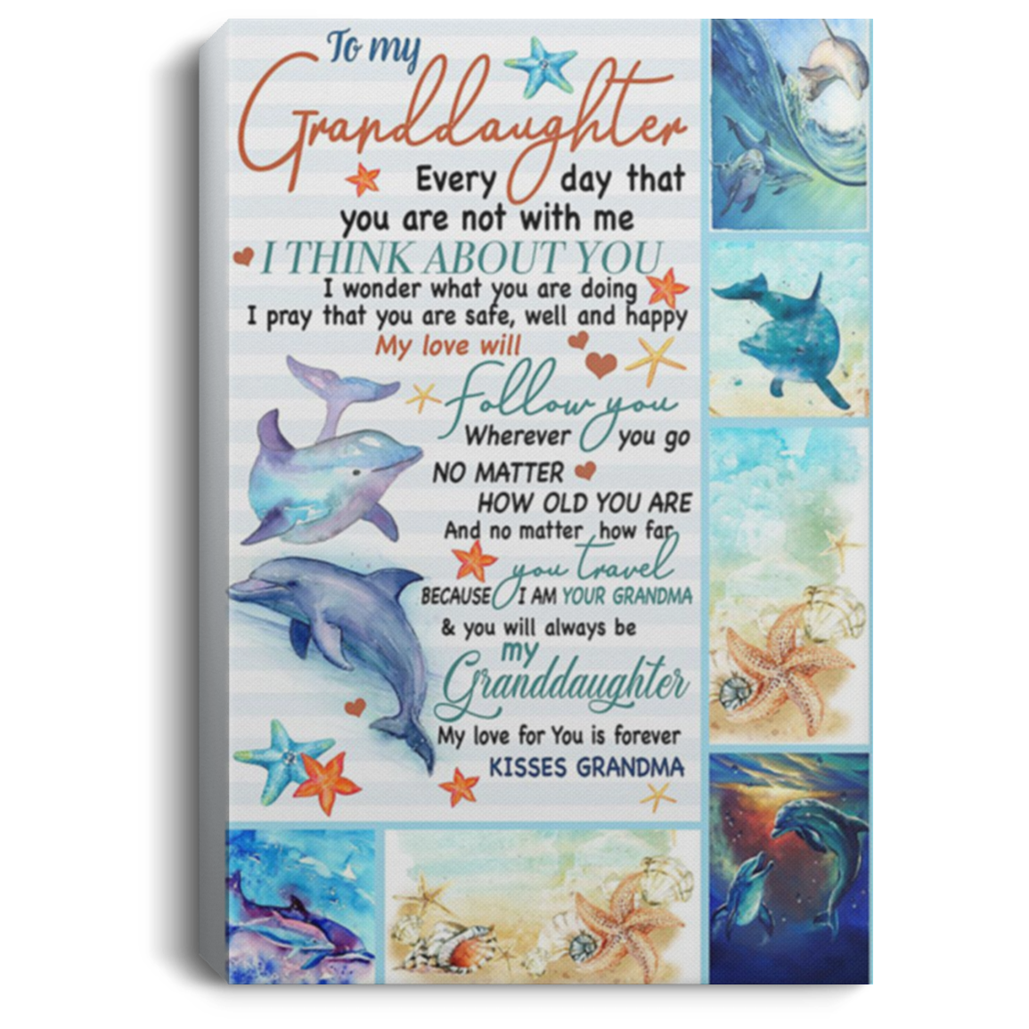 200813BB Canvas Posters For Walls To My Granddaughter Dolphin From Grandma Awesome Birthday Anniversary Christmas Ideas Great Gift Decoration 8x12 12x18 16x24