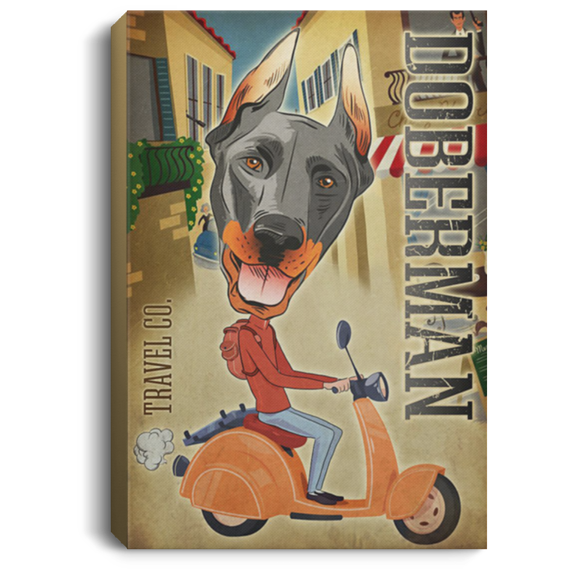 200825G Doberman Travel Company Dog Canvas Pictures Funny Gift For Men Women On Birthday Christmas Wrapped Ready To Hang 8x12 12x18 16x24