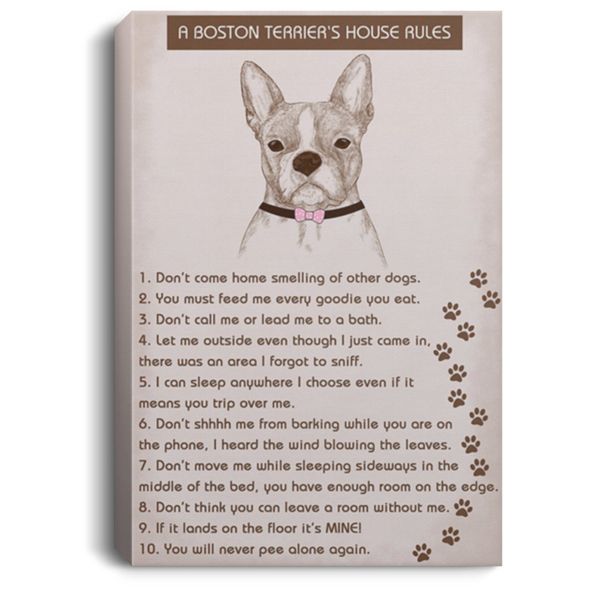 200825G Canvas Wall Art Boston Terrier's House Rules Personalized Gift For Men Women On Birthday Christmas Wrapped Ready To Hang 8x12 12x18 16x24