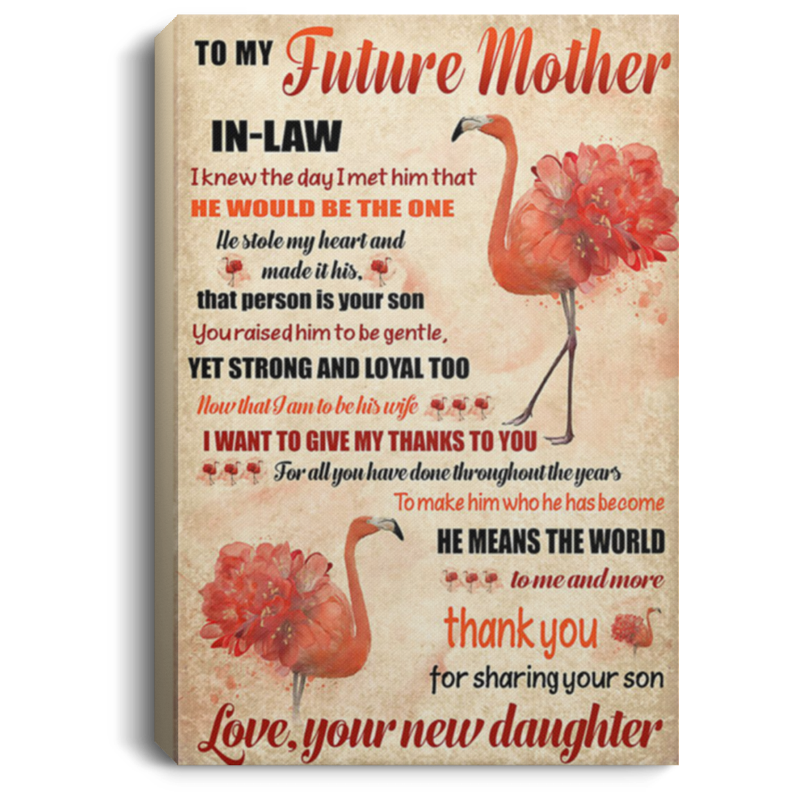 200813BB To My Future Mother In Law Flamingo Family Canvas Wall Art For Living Room Bedroom - Thank You For Sharing Your Son From New Daughter