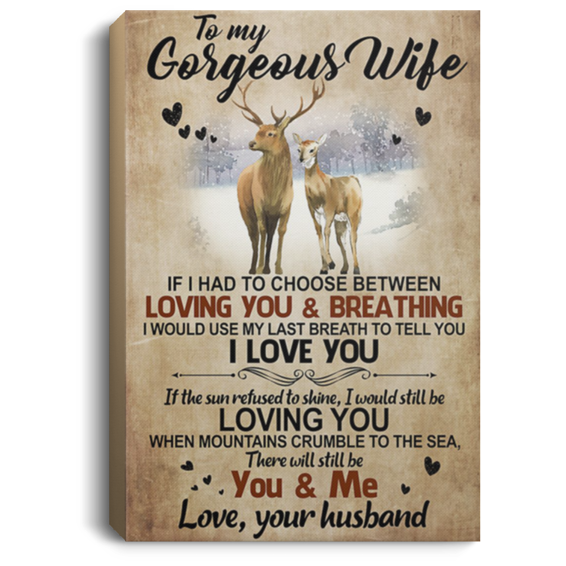 200813BB To My Wife Deer Inspiration Canvas Wall Art I Would Use My Last Breathing To Tell I Love You Poster Gift From Husband