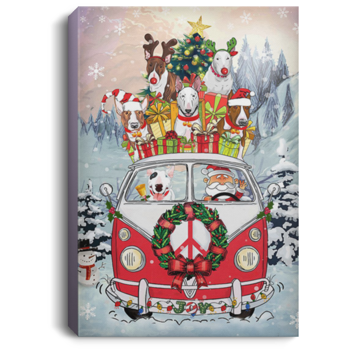 200822H Bull Terrier Dog On Car Canvas Art Wall Decor Living Room Bedroom Office Wrapped Ready To Hang 8x12 12x18 16x24