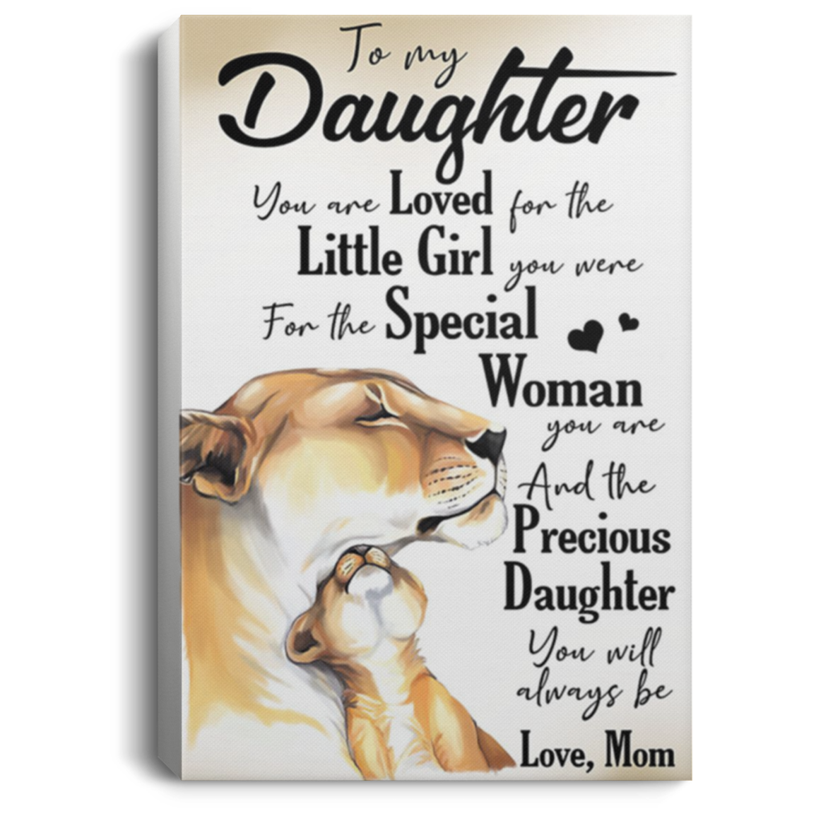 200813BB To My Daughter Love Mom Lion Canvas Wall Art Poster Print Awesome Birthday Christmas Ideas Great Gift Decoration 8x12 12x18 16x24
