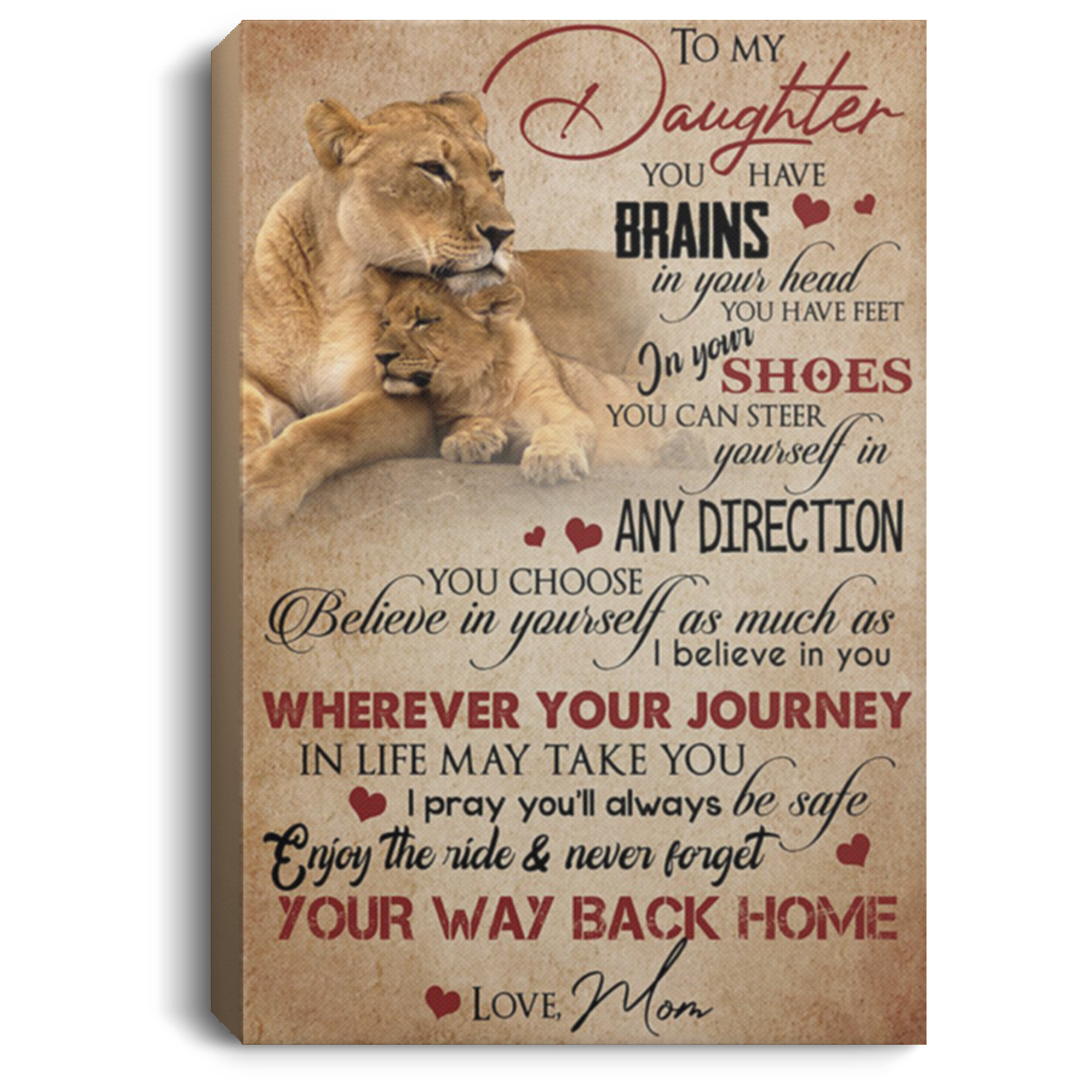 200813BB To My Daughter From Mom Lion Family Wall Art Canvas Vertical Perfect Birthday Christmas Ideas Great Gift Decoration 8x12 12x18 16x24