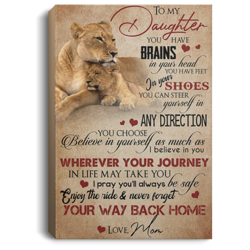 200813BB To My Daughter From Mom Lion Family Wall Art Canvas Vertical Perfect Birthday Christmas Ideas Great Gift Decoration 8x12 12x18 16x24