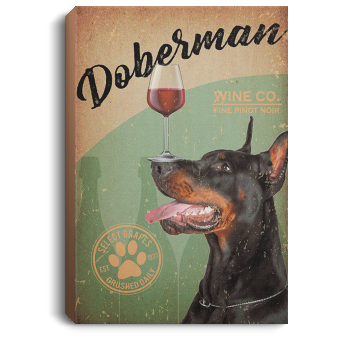 200825G Doberman Wine Co Dog Canvas Wall Art For Living Room Bedroom Funny Gift For Men Women On Birthday Christmas Wrapped Ready To Hang 8x12 12x18 16x24