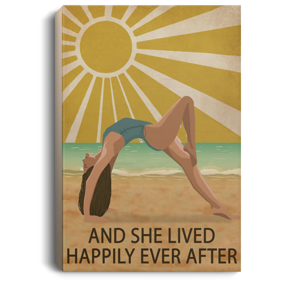 200818EE Sun Beach Yoga Girl She Lived Happily Ever After Canvas Wall Office Perfect Birthday Christmas Ideas Great Gift Decoration 8x12 12x18 16x24