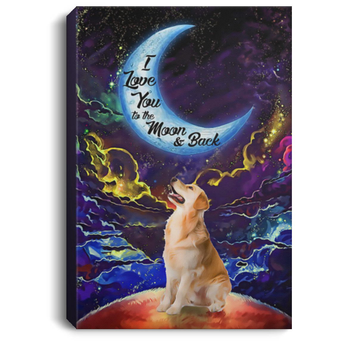 200825G I Love You To The Moon & Back Golden Retriever Dog Canvas Wall Art For Living Room Bedroom Wrapped Ready To Hang 8x12 12x18 16x24