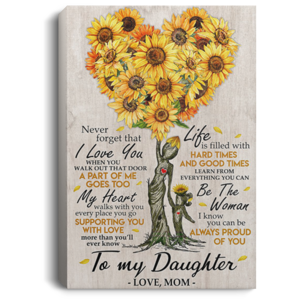 200813BB To My Daughter From Mom Sunflower & Tree Canvas Poster Wall Art Awesome Birthday Christmas Ideas Great Gift Decoration 8x12 12x18 16x24