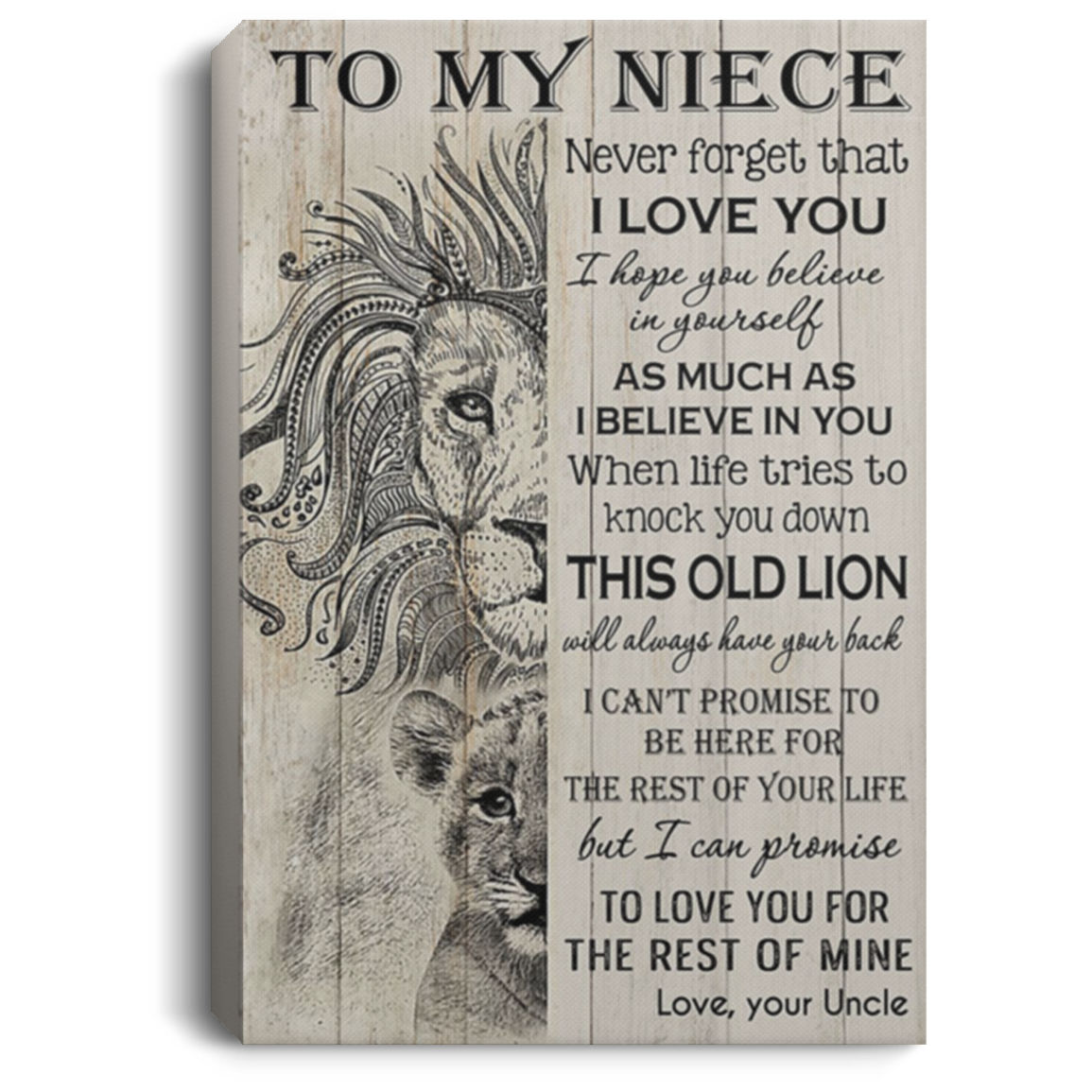 200813BB To My Niece From Uncle Gallery Wrapped Framed Canvas Wall Art Lion Awesome Birthday Christmas Ideas Great Gift Decoration 8x12 12x18 16x24