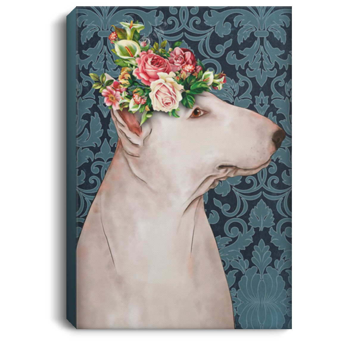 200822H Flower Bull Terrier  Wall Art Canvas For Living Room Personalized Gift For Men Women On Birthday Christmas Wrapped Ready To Hang 8x12 12x18 16x24